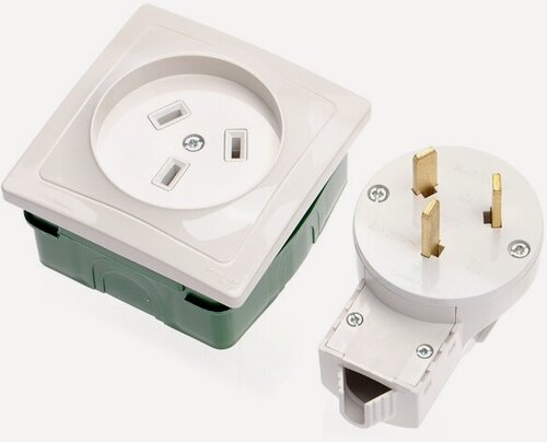 Изображение товара Комплект Blanca BLNSK013231 розетка+коробка с/п+вилка с боковым вводом 2Р+Е 32А 250В белый (SЕ)