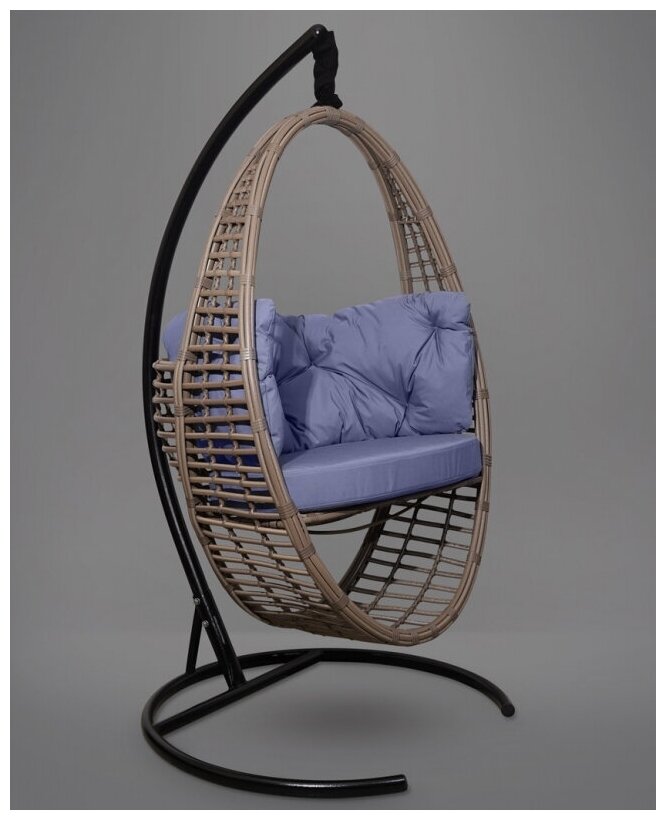 Подвесное кресло кокон LAURA OUTDOOR DERBENT коричневое + синяя подушка - фотография № 2