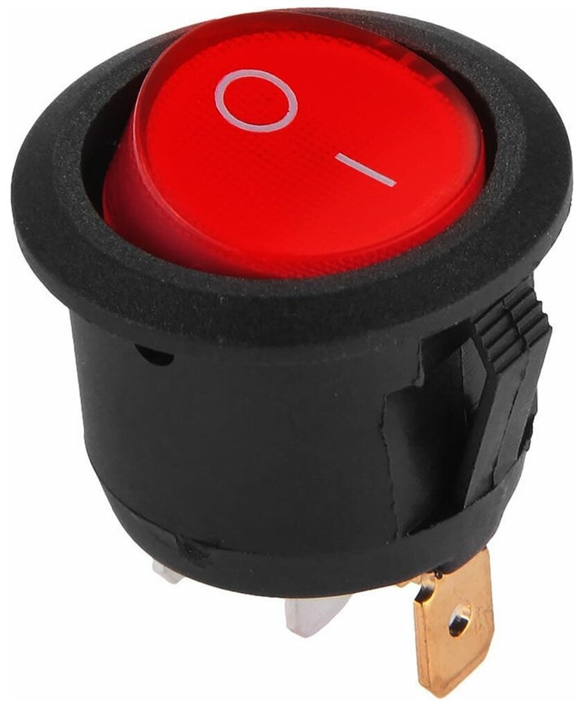 Выключатель клавишный красный с подсветкой вкл-выкл 3 контакта 250В 6А круглый duwi 26848 2 - фотография № 3