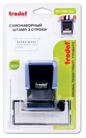 Штамп Trodat 4911/DB прямоугольный "Копия верна" самонаборный синий