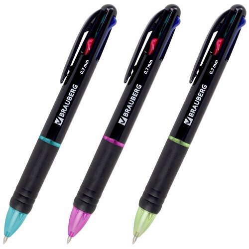 Ручка многоцветная шариковая автоматическая MULTICOLOR 4 цвета 0 7 мм корпус ассорти BRAUBERG, 12 шт ручка многоцветная шариковая панда 10 цветов автоматическая чернила ассорти