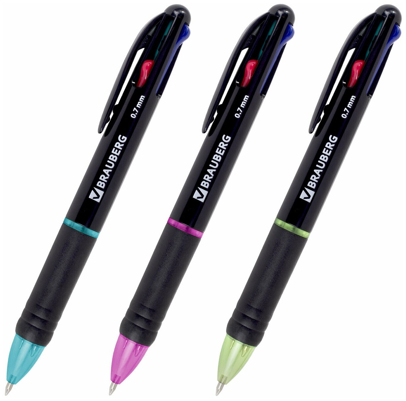 Ручка многоцветная шариковая автоматическая MULTICOLOR 4 цвета 07 мм корпус ассорти BRAUBERG 143936 В комплекте: 12шт.