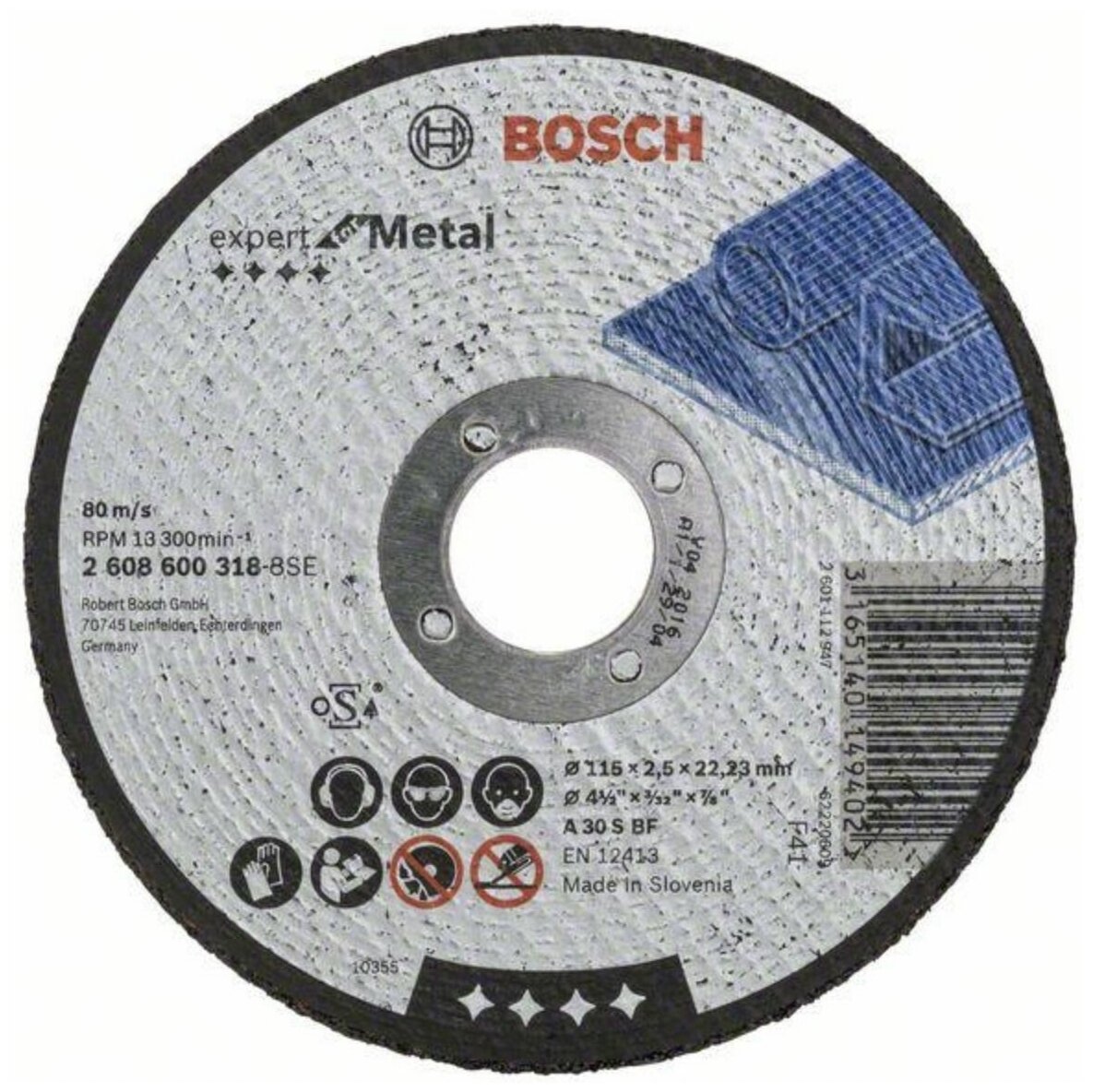 Отрезной круг Bosch 25 шт, прямой, диаметр 115 мм Expert for Metal, 2.608.600.318