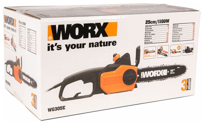 Цепная пила сетевая WORX WG305E, 25см, 1100Вт, коробка - фотография № 4