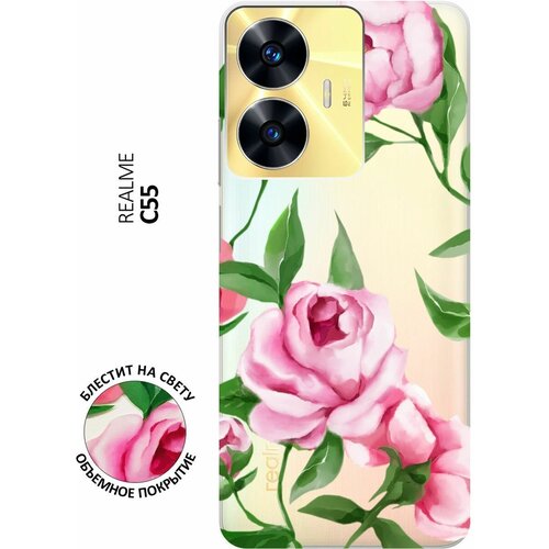 Силиконовый чехол на Realme C55, Рилми С55 с 3D принтом Amazing Peonies прозрачный силиконовый чехол на realme c55 рилми с55 silky touch premium с принтом amazing peonies красный