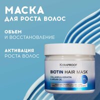 Keraproof Маска для роста волос профессиональная, против выпадения с биотином, коллагеном и кератином, 300 мл