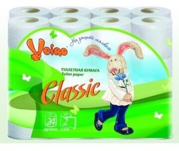 Туалетная бумага Veiro Classic 2 слоя, 24 рулона в упаковке, белая, без ароматизатора