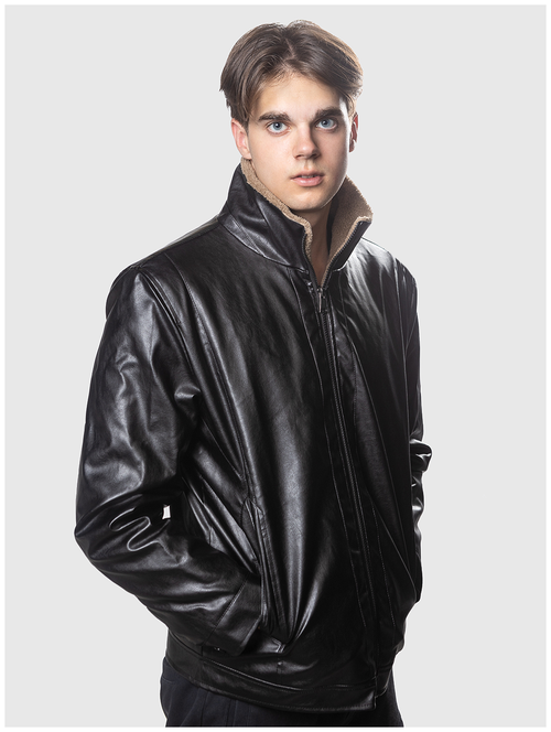 Кожаная куртка , демисезон/зима, силуэт прямой, размер 4XL, черный