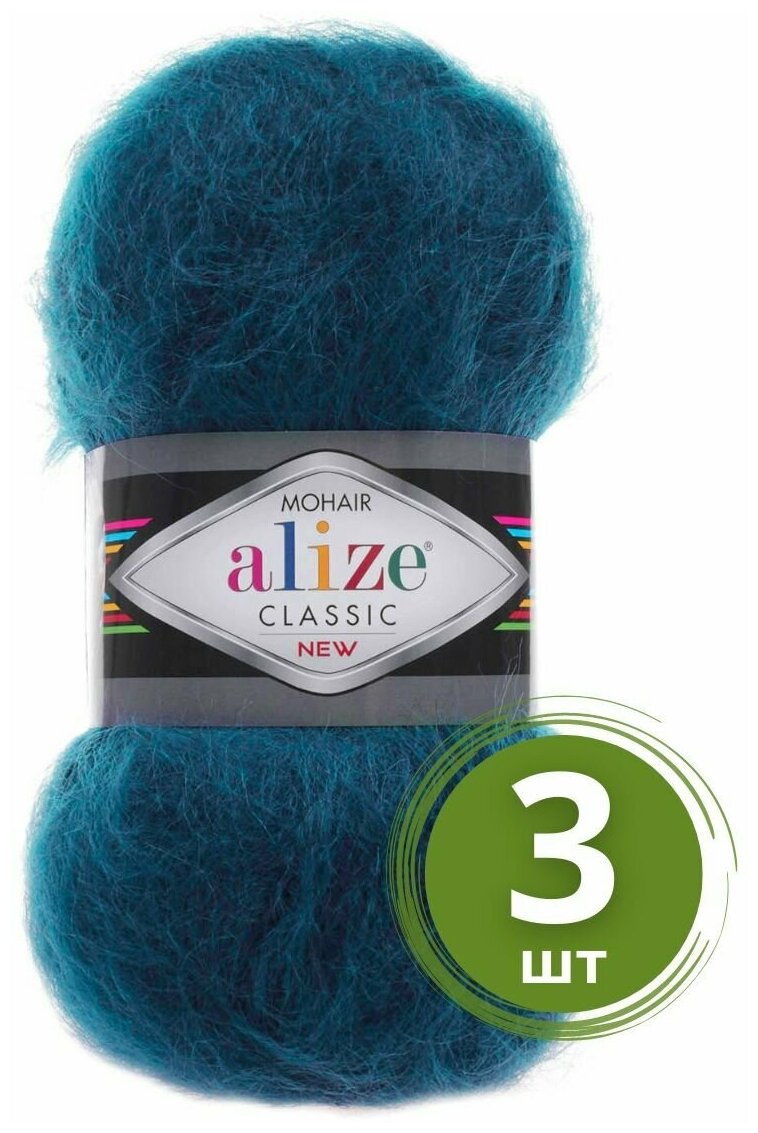 Пряжа Alize Mohair Classic New (Мохер Классик Нью) - 3 мотка Цвет: 403 петроль 25% мохер, 24% шерсть, 51% акрил 100г 200м