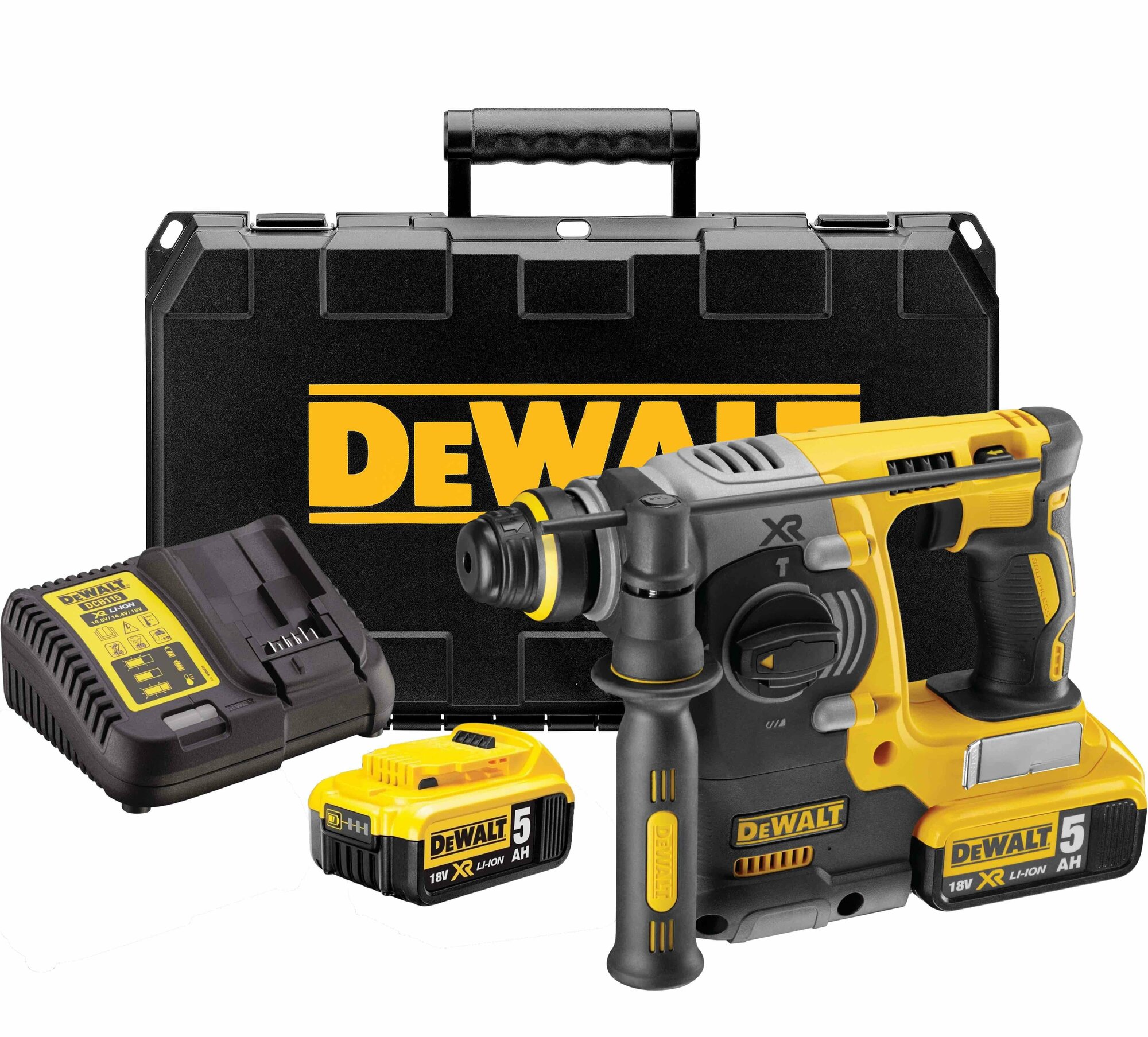 Аккумуляторный перфоратор SDS-plus DEWALT DCH273P2-QW В XR 400 Вт 3 режима 2.1 Дж 0-4600 уд./мин. 0-1100 об./мин. AVC Ø бура до 24 мм LED подсветка 2 XR Li-Ion батареи 5.0 А·ч