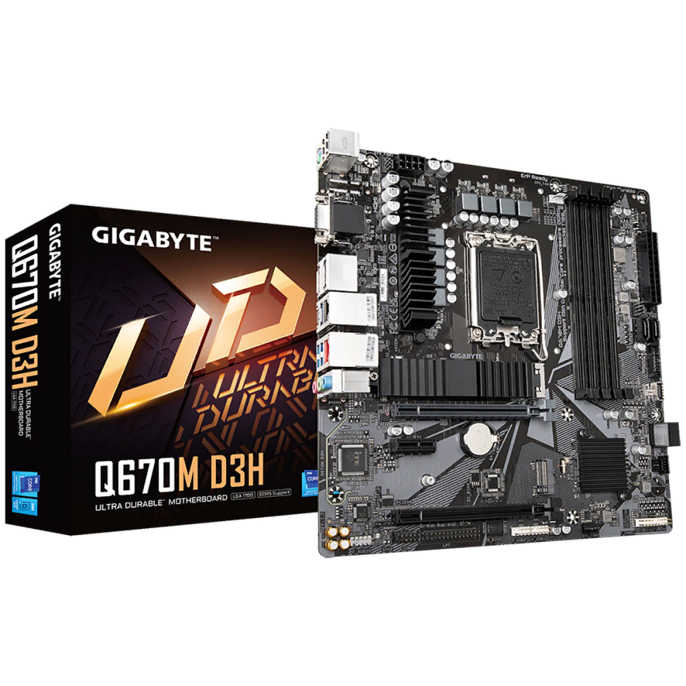 Материнская плата Gigabyte Socket 1700, Intel®Q670, 4xDDR5-4800, D-SUB+HDMI+DP+DP, 2xPCI-Ex16, 1xPCI-Ex1, 4xSATA3(RAID 0/1/5), 2xM.2, 8Ch Audio,