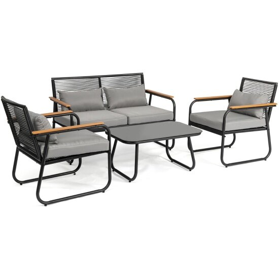 Картинки Набор мебели Garden Story Амелия 1 уп. (черный, подушки серые)