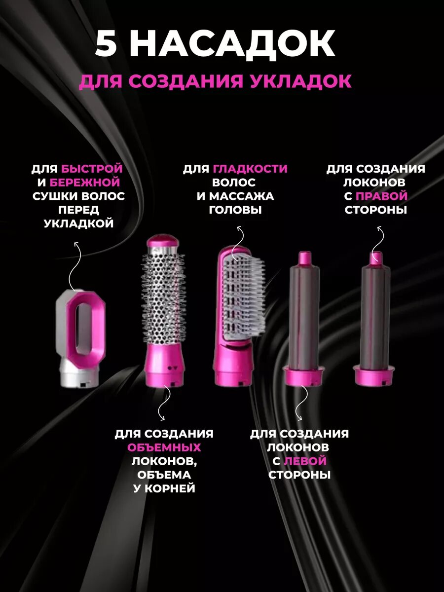 Стайлер 5-в-1 с кейсом, плойкой, феном и насадками для объема и укладки волос — фото 1