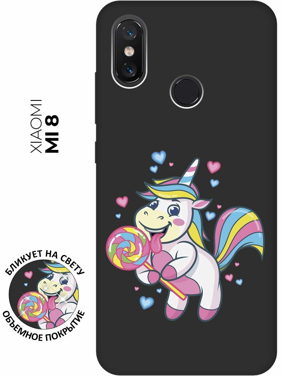 Матовый чехол Unicorn and candy для Xiaomi Mi 8 / Сяоми Ми 8 с 3D эффектом черный