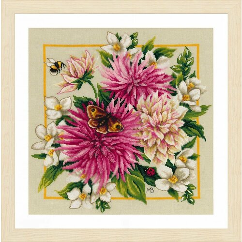 фото Набор для вышивания lanarte #pn-0207467 pink silk dahlia (розовый шелковый георгин), счетный крест, 29 x 29 см
