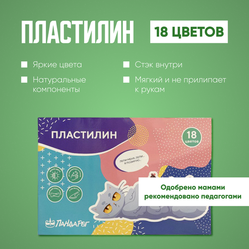 Пластилин Творческие котики Стек внутри 18 цветов 360 грамм ПандаРог Для школы и творчества 362₽