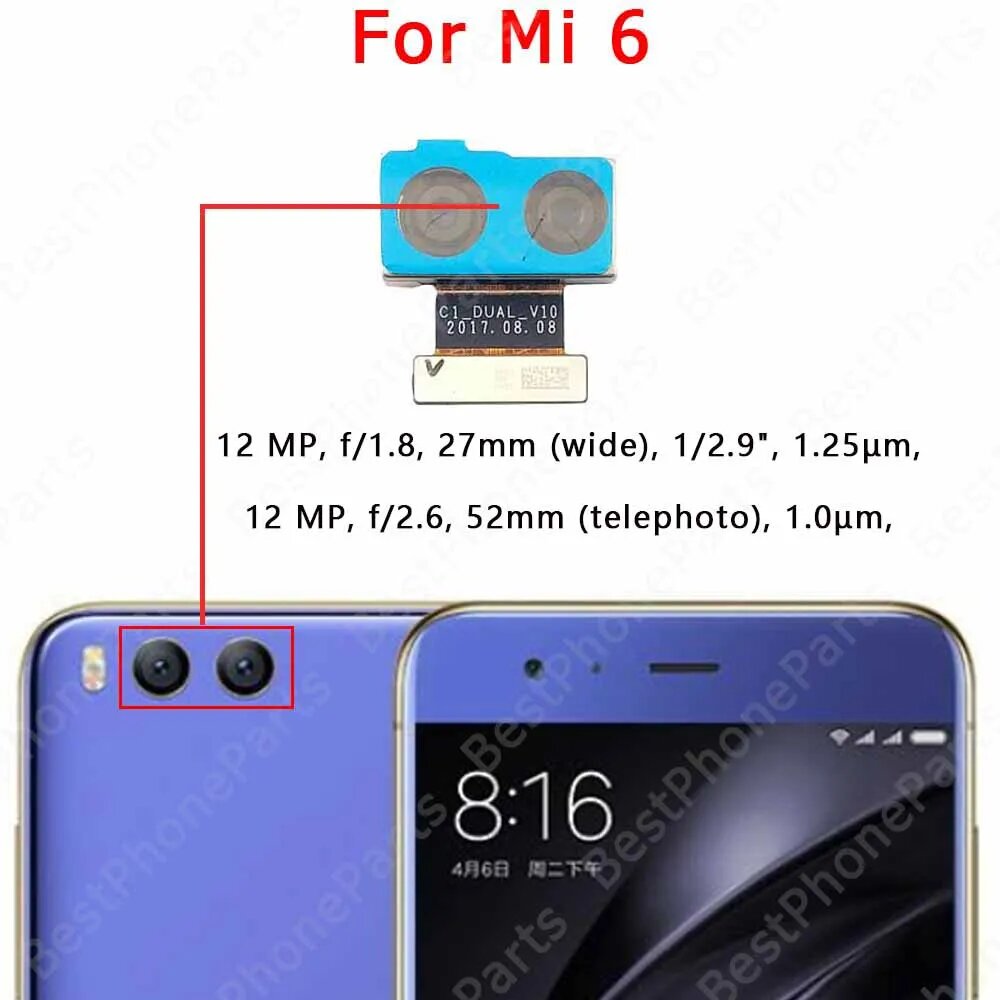 Изображение Задняя камера для Xiaomi Mi 6 9 8 SE Lite Mi6 Mi 8 Mi9 8SE 8Lite, модуль камеры, вид сзади, запасные части, Mi 8 Lite Back