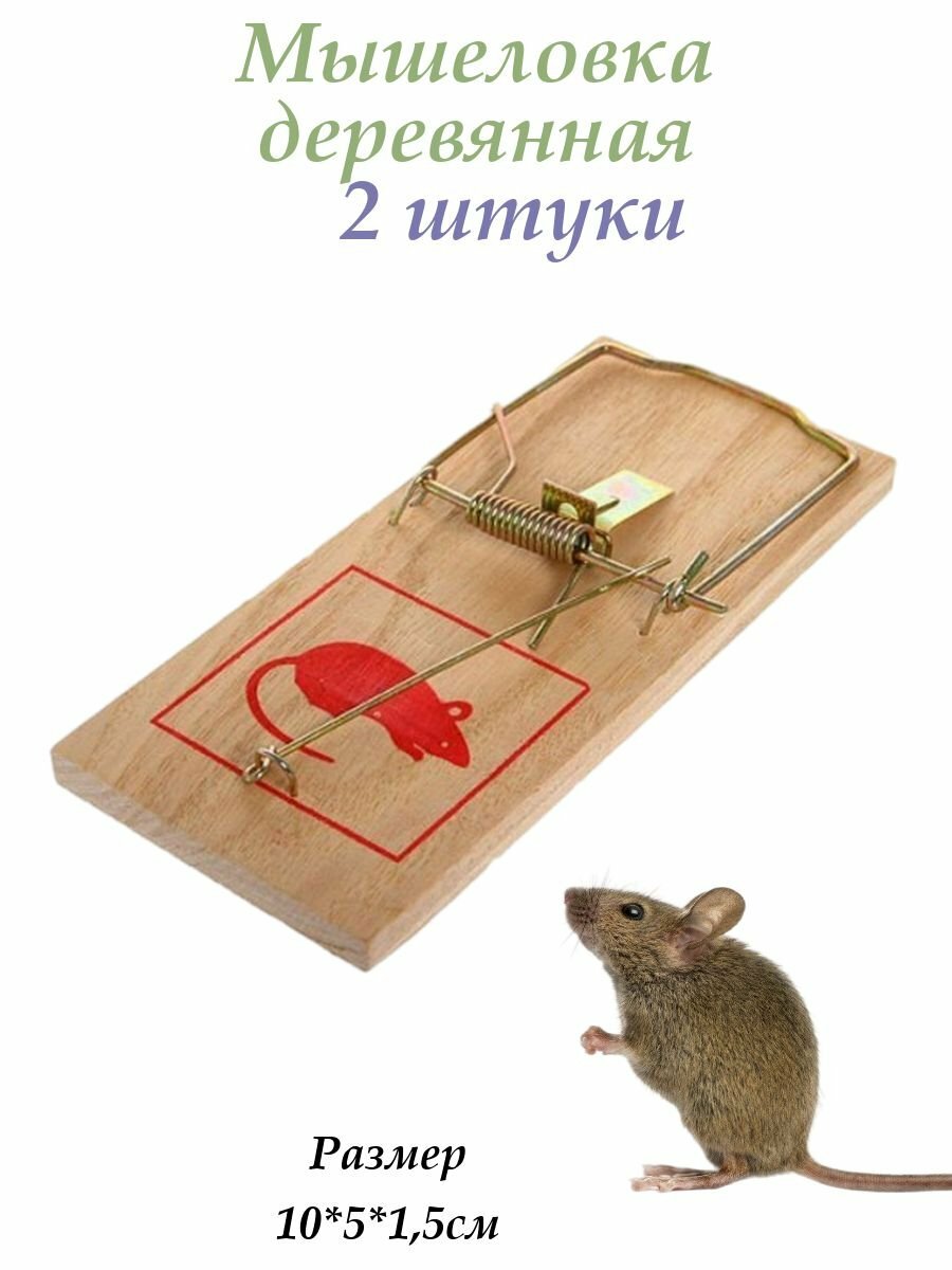 Мышеловка, крысоловка, деревянная, для крыс и мышей, в комплекте 2 шт