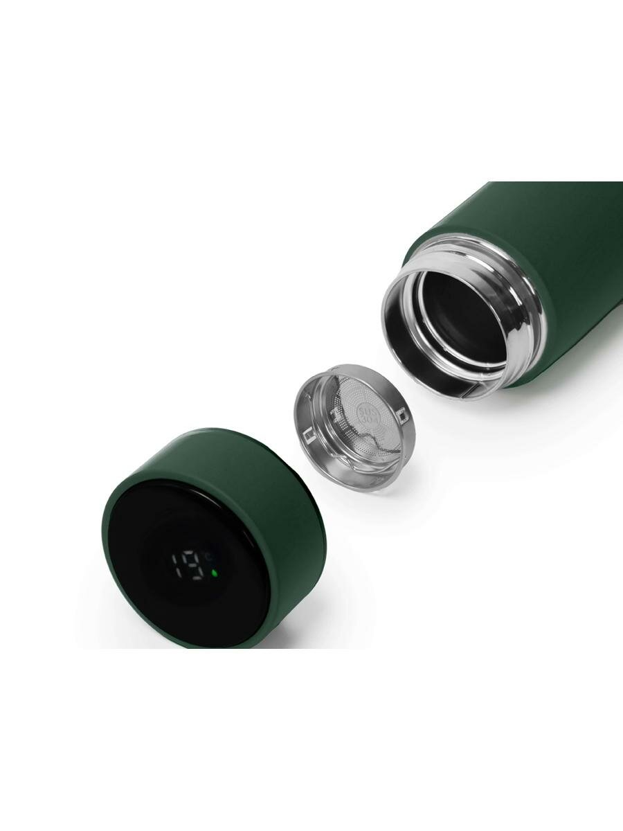 Термос FAMILY MARK LED, soft touch, 500 мл, цвет темно-зеленый — фото 1