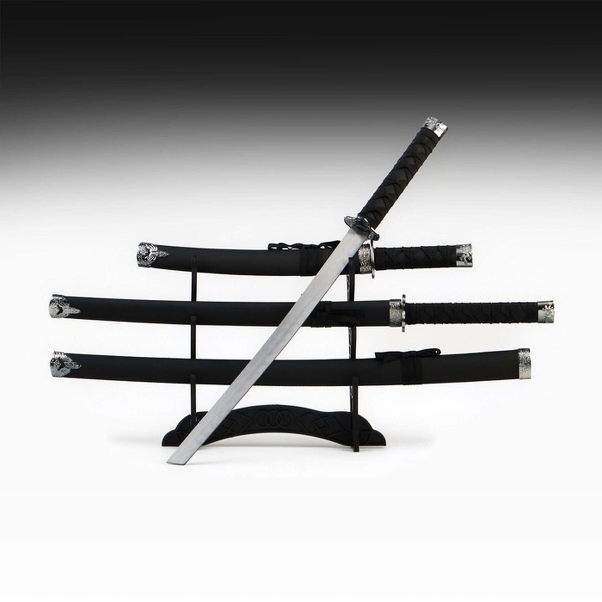 Макет оружия «Сувенирные катаны на подставке 3в1. Классик» подарочный набор ножны кожзам чёрный 47 см; 70 см; 89 см