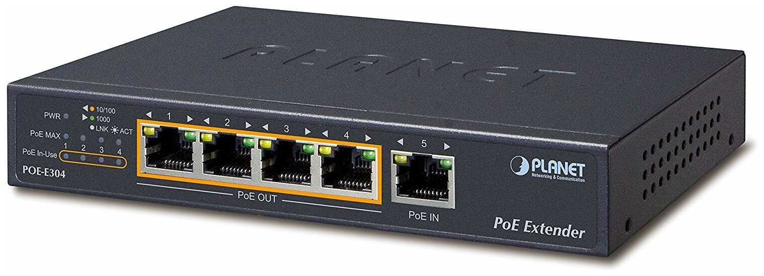 PoE расширитель PLANET 1-Port 60W Ultra PoE to 4-Port 802.3af/at Gigabit PoE Extender