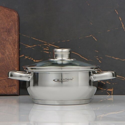 Кастрюля Гретта 16 л d 16 см стеклянная крышка капсульное дно индукция цвет хромированный 1854₽