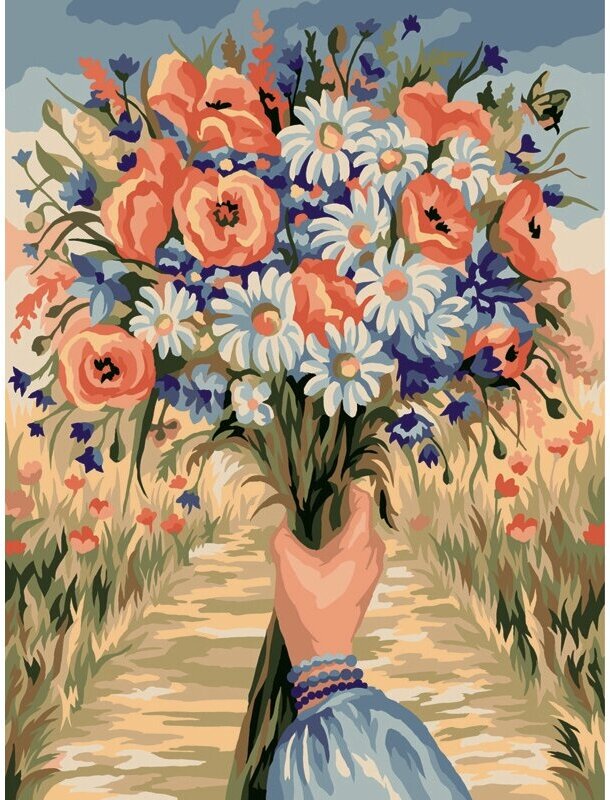 Картина по номерам ТРИ совы "Полевые цветы", 30х40 см, на картоне, с акриловыми красками и кистями