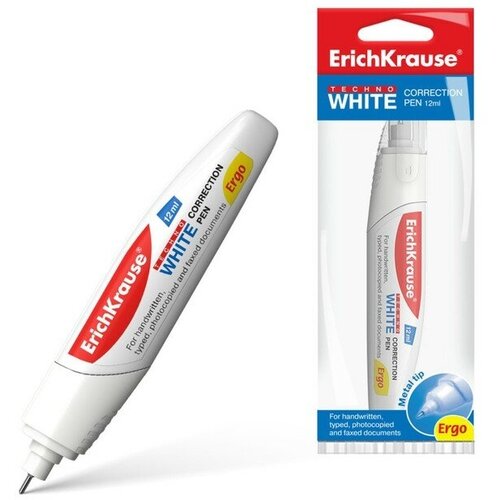 ErichKrause Ручка-корректор ErichKrause Techno White Ergo, 12 мл, с металлическим наконечником, в пакетике