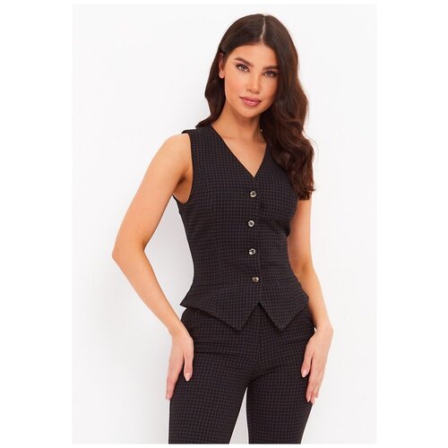 фото Жилет женский черный офисный классический костюмный деловой стиль приталенный жилетка безрукавка в клетку повседневный нарядный строгий офисная одежда sandrine