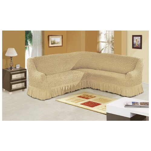 фото Чехол на мягкую мебель, угловой диван, цвет: ваниль karbeltex