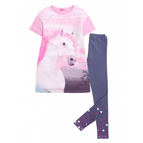 Комплект одежды Pelican, туника и легинсы, размер 8, серый, розовый
