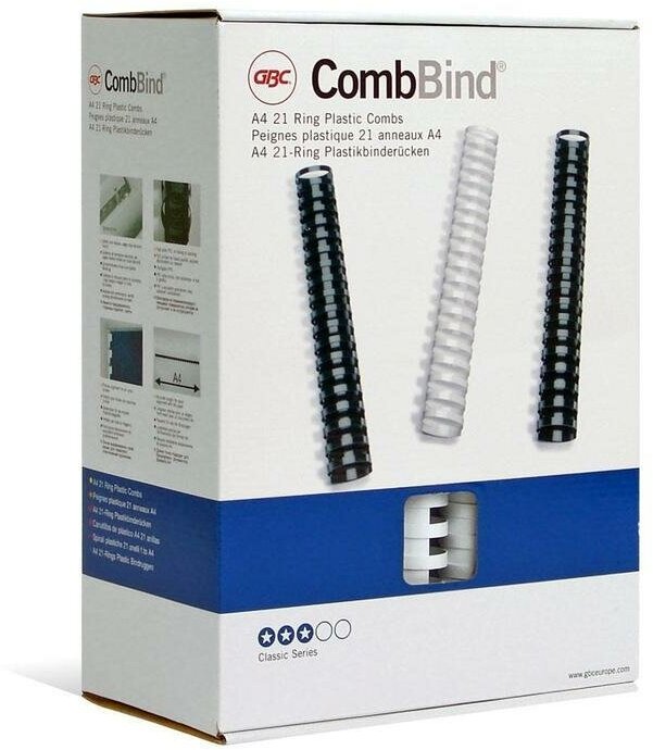 Пружины для переплета GBC CombBind, 51 мм, вместимость 450 листов, формат А4, 21 кольцо, белые, упаковка по 50 штук