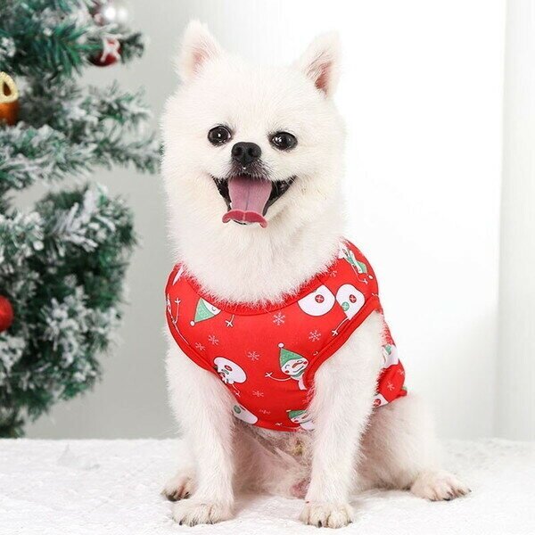 Майка для собаки «Новогодний БУМ-Снеговики» размер L (45*35см) Ultramarine - фотография № 6