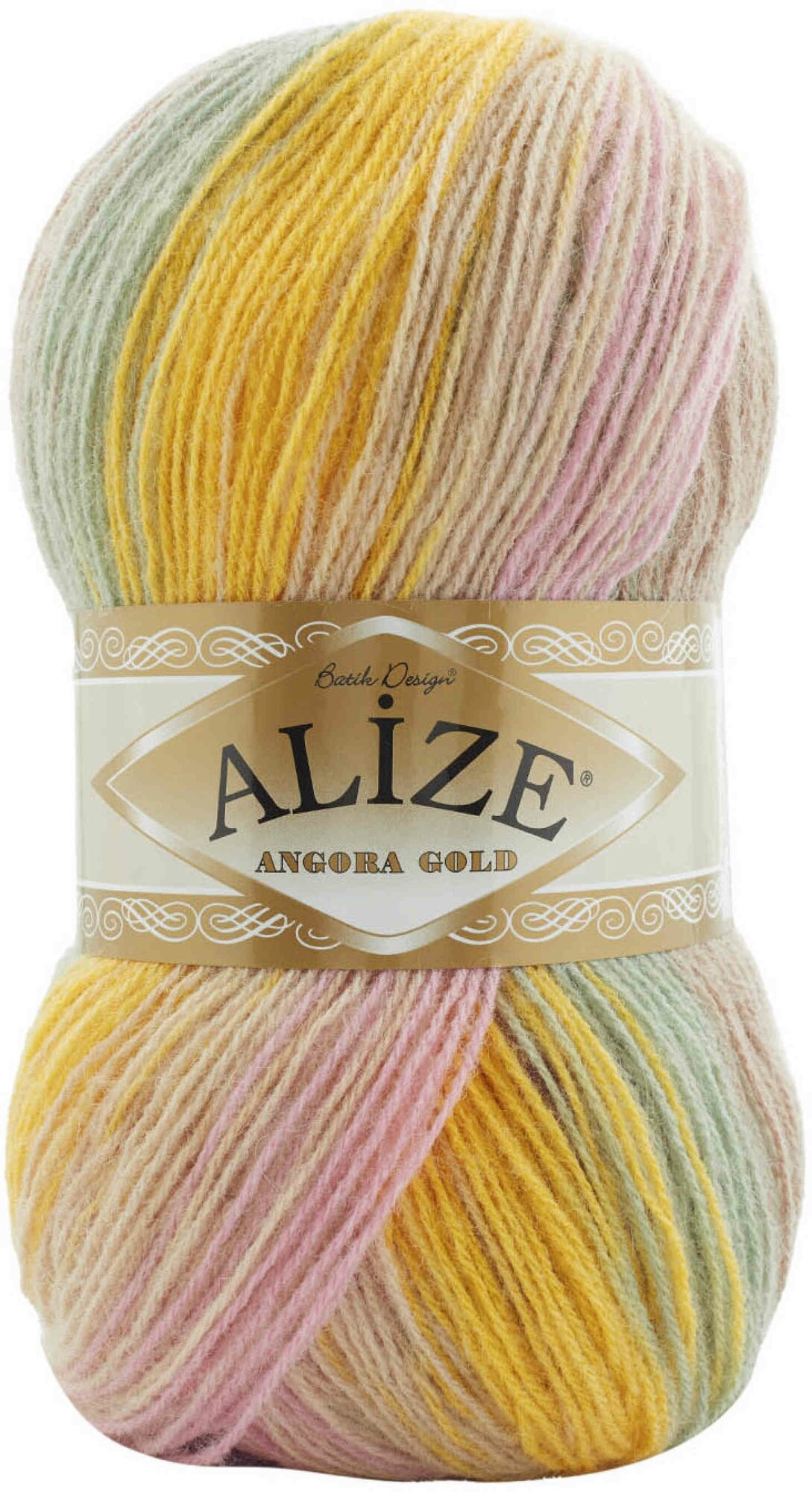 Пряжа Alize Angora Gold Batik жёлтый-розовый-сиреневый (6958), 80%акрил/20%шерсть, 550м, 100г, 5шт