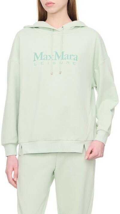 Толстовка Max Mara, силуэт прямой, средней длины, капюшон, карманы, размер L, зеленый