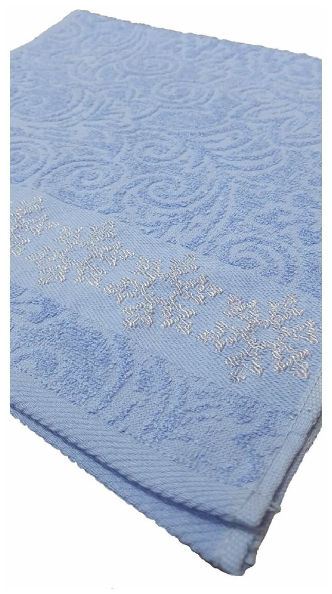 Полотенце махровое снежинка голубая 35х70 - фотография № 2