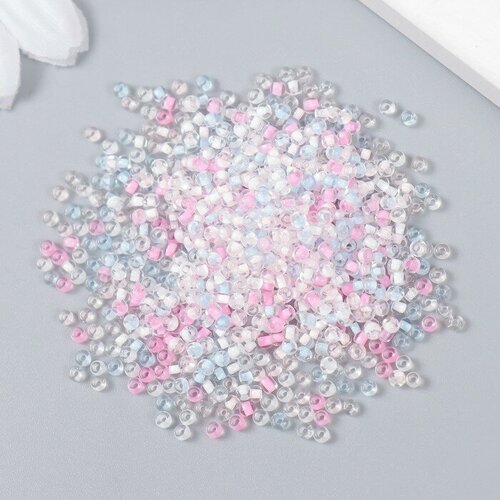 Бисер стекло 120 Прозрачный Цветная серединка Розовый и голубой 10 гр 282₽