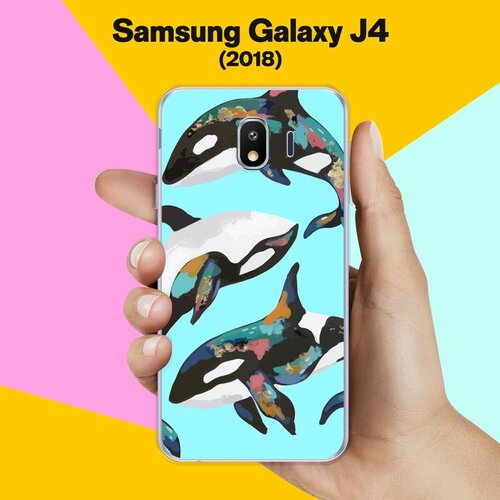 Силиконовый чехол на Samsung Galaxy J4 (2018) Косатки / для Самсунг Галакси Джей 4 2018 чехол книжка на samsung galaxy j4 2018 самсунг джей 4 2018 с 3d принтом i красный