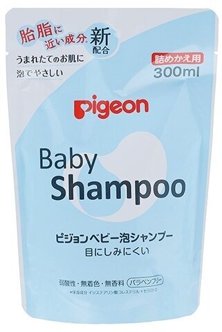 PIGEON Пенный Шампунь Baby Shampoo без слез с керамидами без аромата, возраст 0+, мягкая упаковка 300 мл