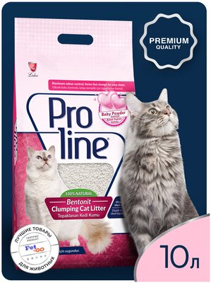 Наполнитель Proline для кошачьего туалета бентонитовый, комкующийся, глиняный, без пыли, с ароматом детской присыпки 10 л.