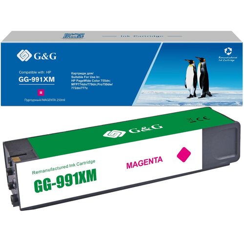 Cartridge G&G 991X дляHP PageWide Managed, (16 000стр.), пурпурный (замена M0K25XC, M0J98AE) hp 991c x4d13ac картридж струйный экстраповышенной емкости x4d13ac пурпурный 16000 стр