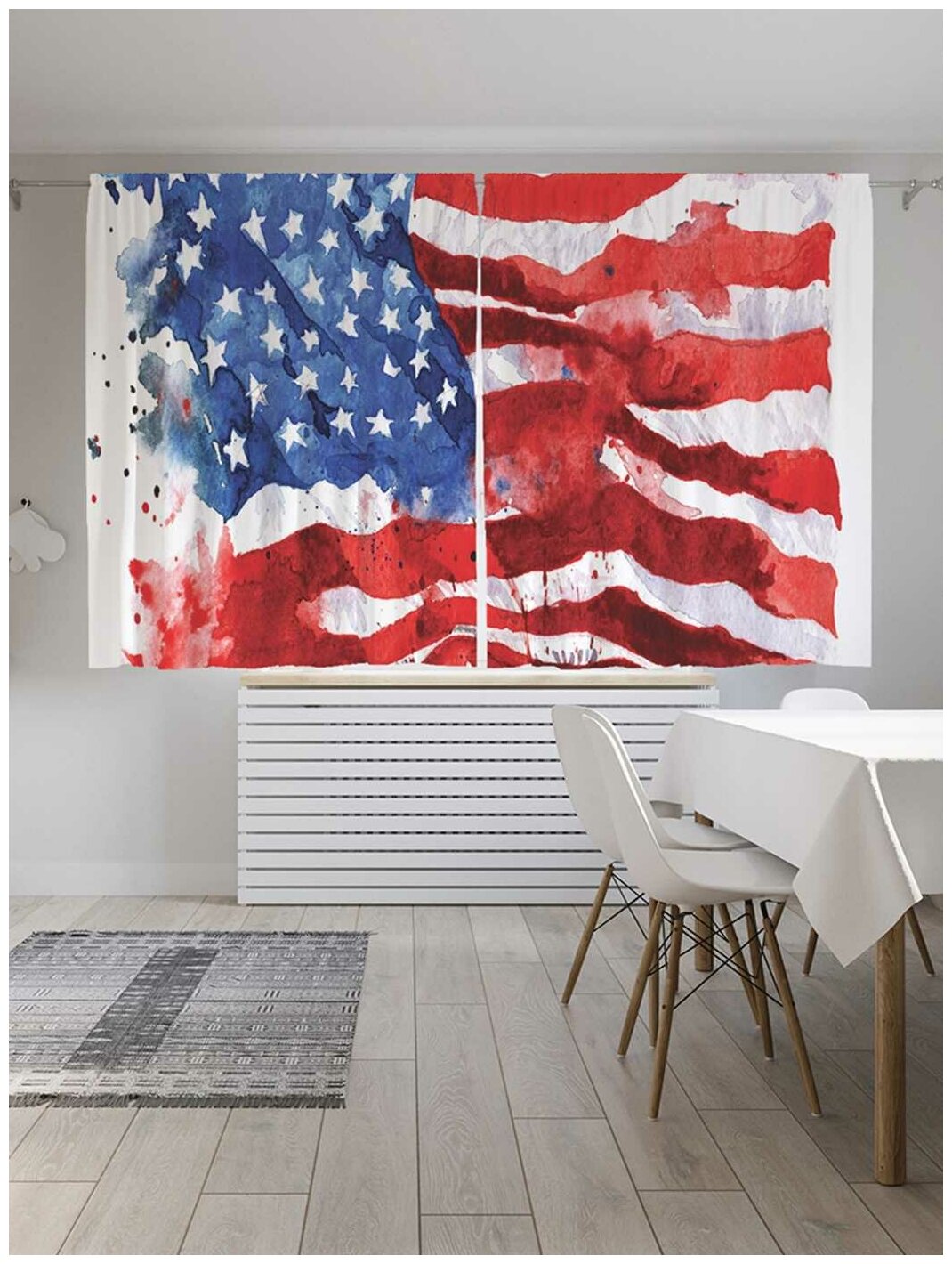 Шторы JoyArty с фотопечатью "Размытый флаг Америки" из сатена, 290х180 см