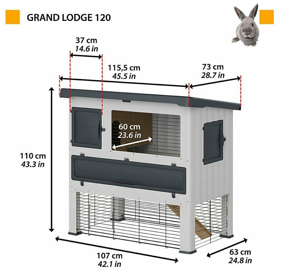 Клетка для кроликов и морских свинок Ferplast Grand Lodge 120, серый, 115*73*110 см - фотография № 13