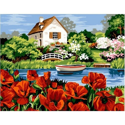 картина по номерам лодка на реке 40x50 см Картина по номерам Лодка в деревенской реке 40х50 см Hobby Home