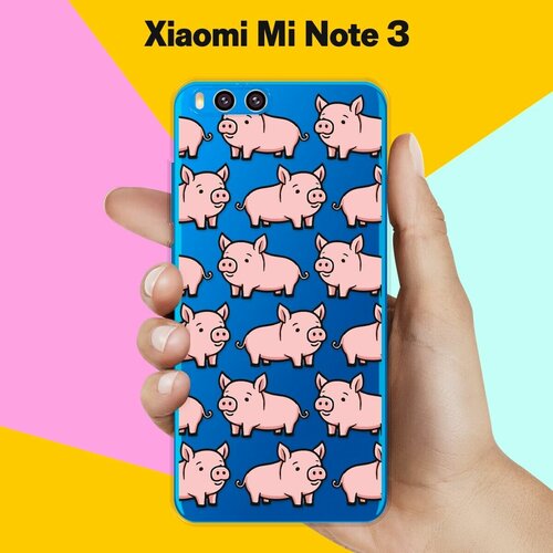 силиконовый чехол на xiaomi mi note 3 сяоми ми ноут 3 с принтом синий цветок на синем Силиконовый чехол на Xiaomi Mi Note 3 Поросенок / для Сяоми Ми Ноут 3