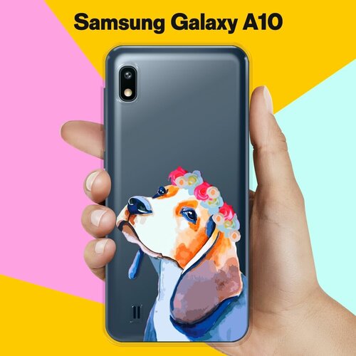 Силиконовый чехол на Samsung Galaxy A10 Бигль с цветами / для Самсунг Галакси А10 силиконовый чехол бигль с цветами на samsung galaxy a10
