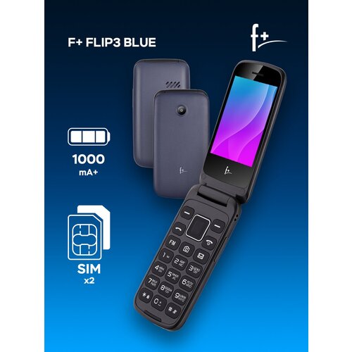Телефон F+ Flip 3, SIM+micro SIM, синий телефон f flip 2 2 sim черный