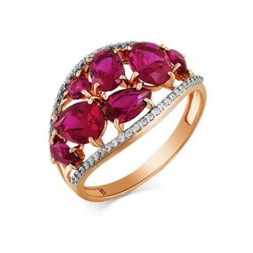 Кольцо MAGIC STONES, красное золото, 585 проба, рубин, фианит, размер 18.5 серебряное кольцо кейти с рубином и фианитами