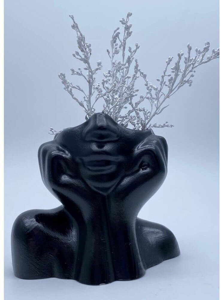 фото Кашпо интерьерное "Девушка Майя", черное глянцевое / Декоративный органайзер из гипса