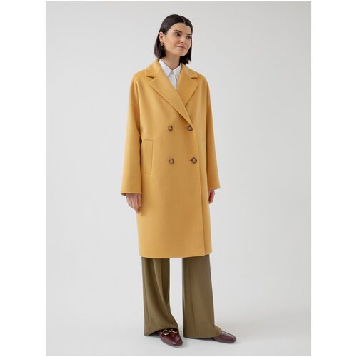 фото Пальто pompa демисезонное, шерсть, силуэт прямой, средней длины, размер 44/170, желтый